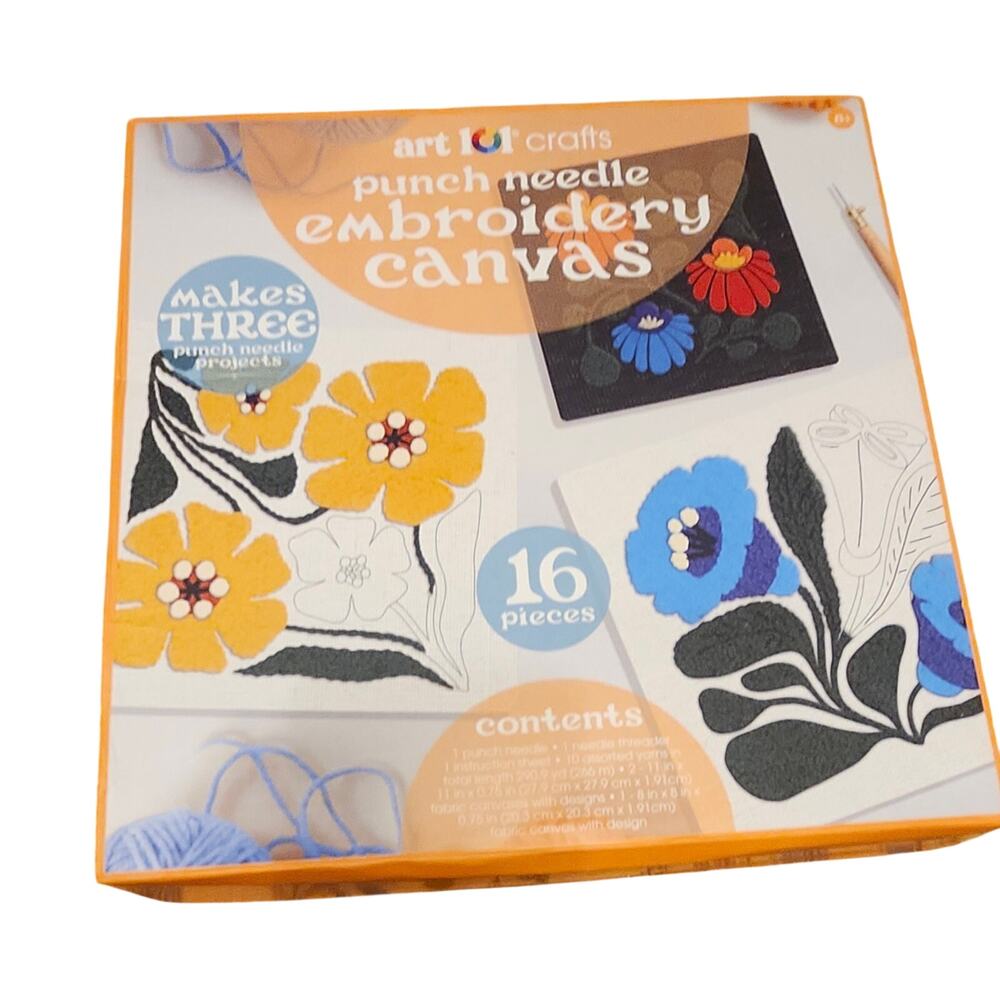 Art 101 Crafts Punch Needle Embroidery Canvas Kit Folk Art Flower Subject
